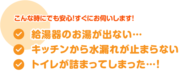 給湯器のお湯が出ない…/キッチンから水漏れが止まらない/トイレが詰まってしまった